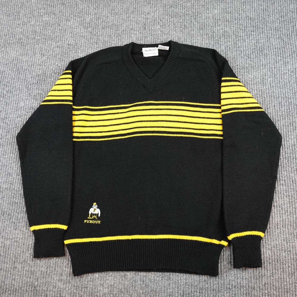 Vintage Purdue Boilermakers Sweater Mens Medium Black Striped NCAA Brian MacNeil